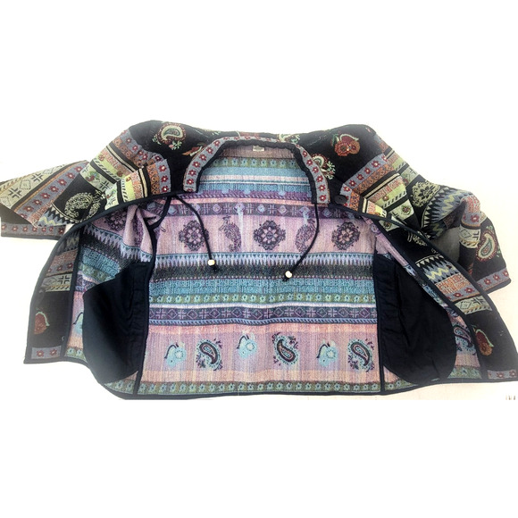 Vintage Flashback Southwestern Tapestry Jacket Beaded Boho Blazer Medium India - Picture 4 of 8